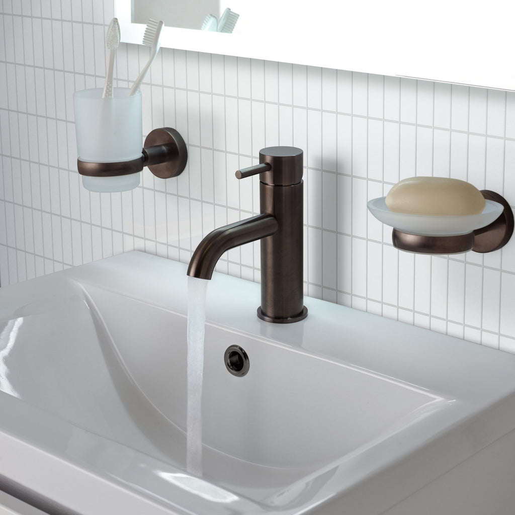 Bubly Vellum Single Lever Basin Mixer Tap Brushed Black Brass Lever Deck Mounted