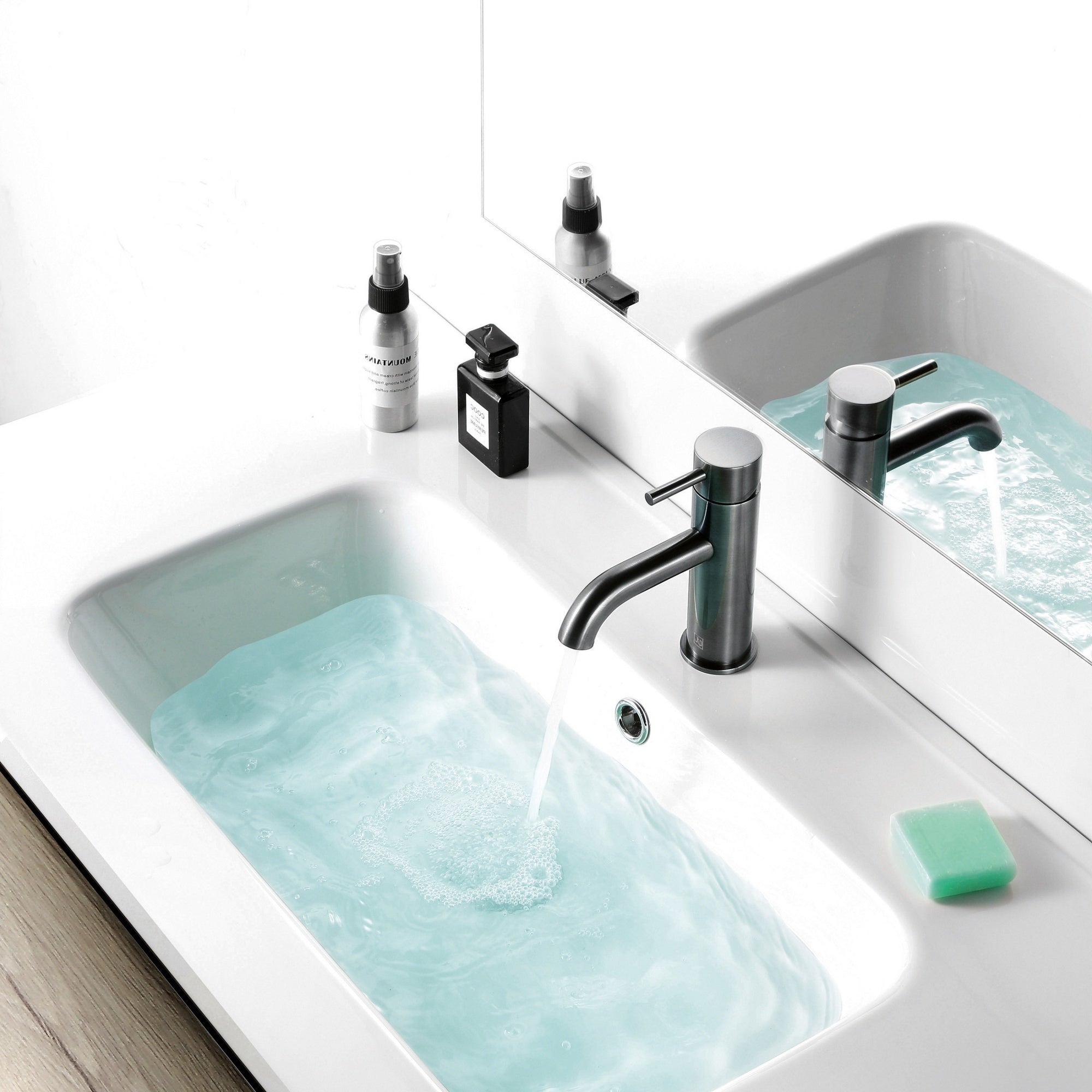 Bubly Vellum Single Lever Basin Mixer Tap Brushed Black Brass Lever Deck Mounted