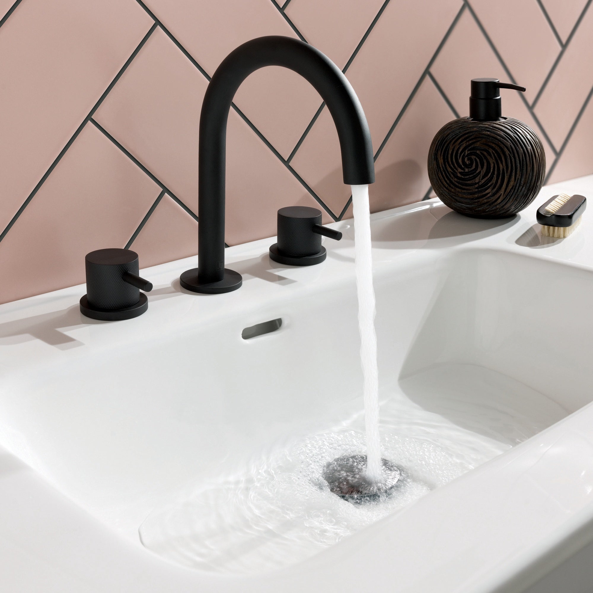 Bubly Vellum 3 Hole Deck Mounted Basin Mixer Tap Matt Black Brass Lever