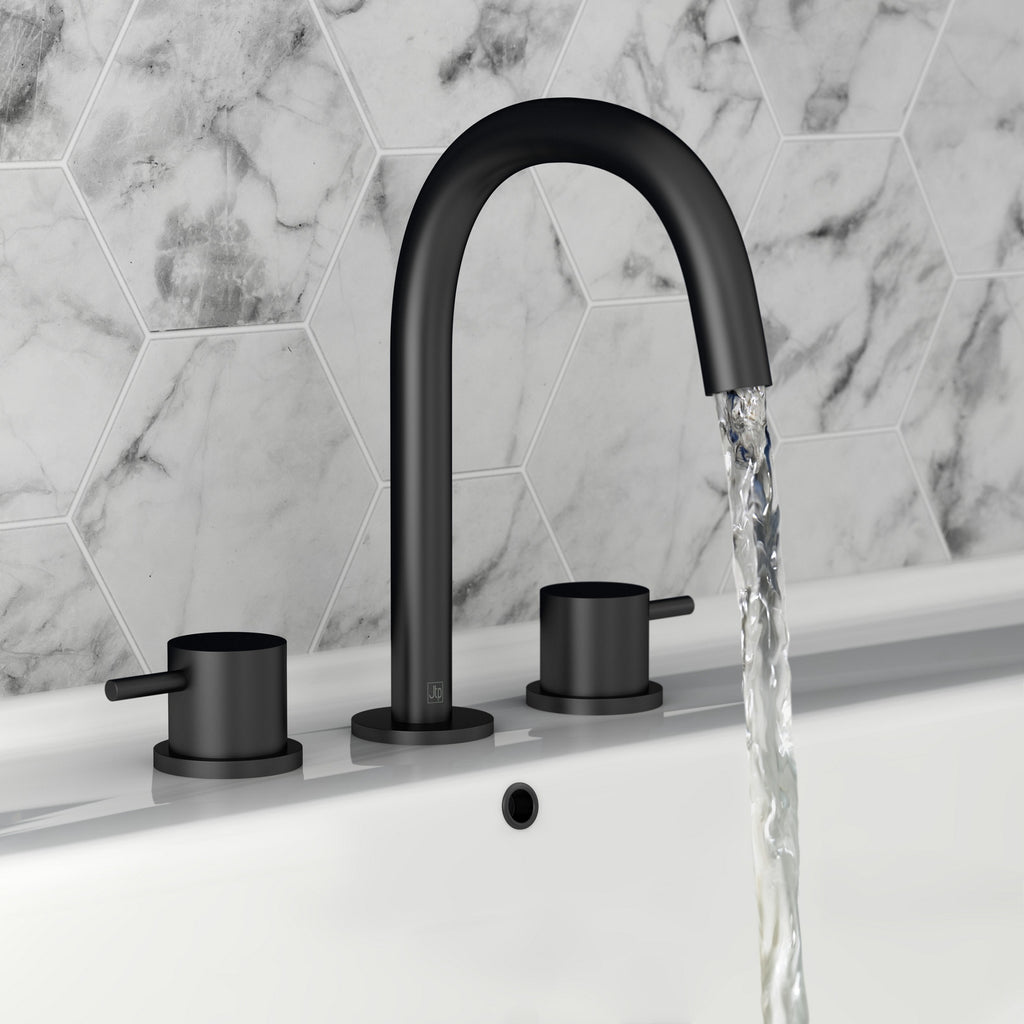 Bubly Vellum 3 Hole Deck Mounted Basin Mixer Tap Matt Black Brass Lever