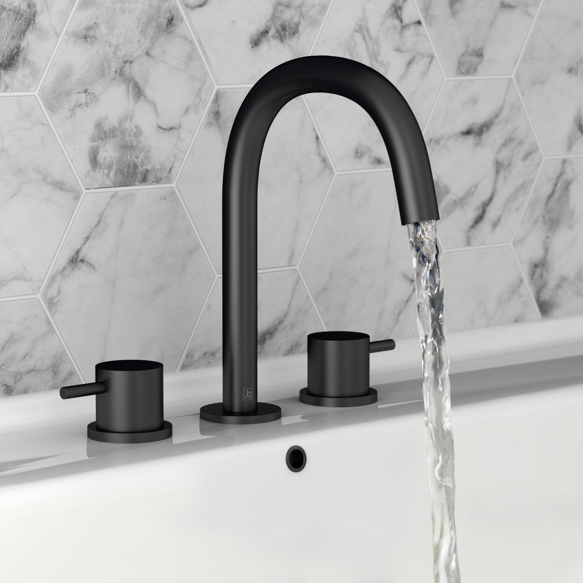 Bubly Vellum 3 Hole Deck Mounted Basin Mixer Tap Matt Black Brass Lever