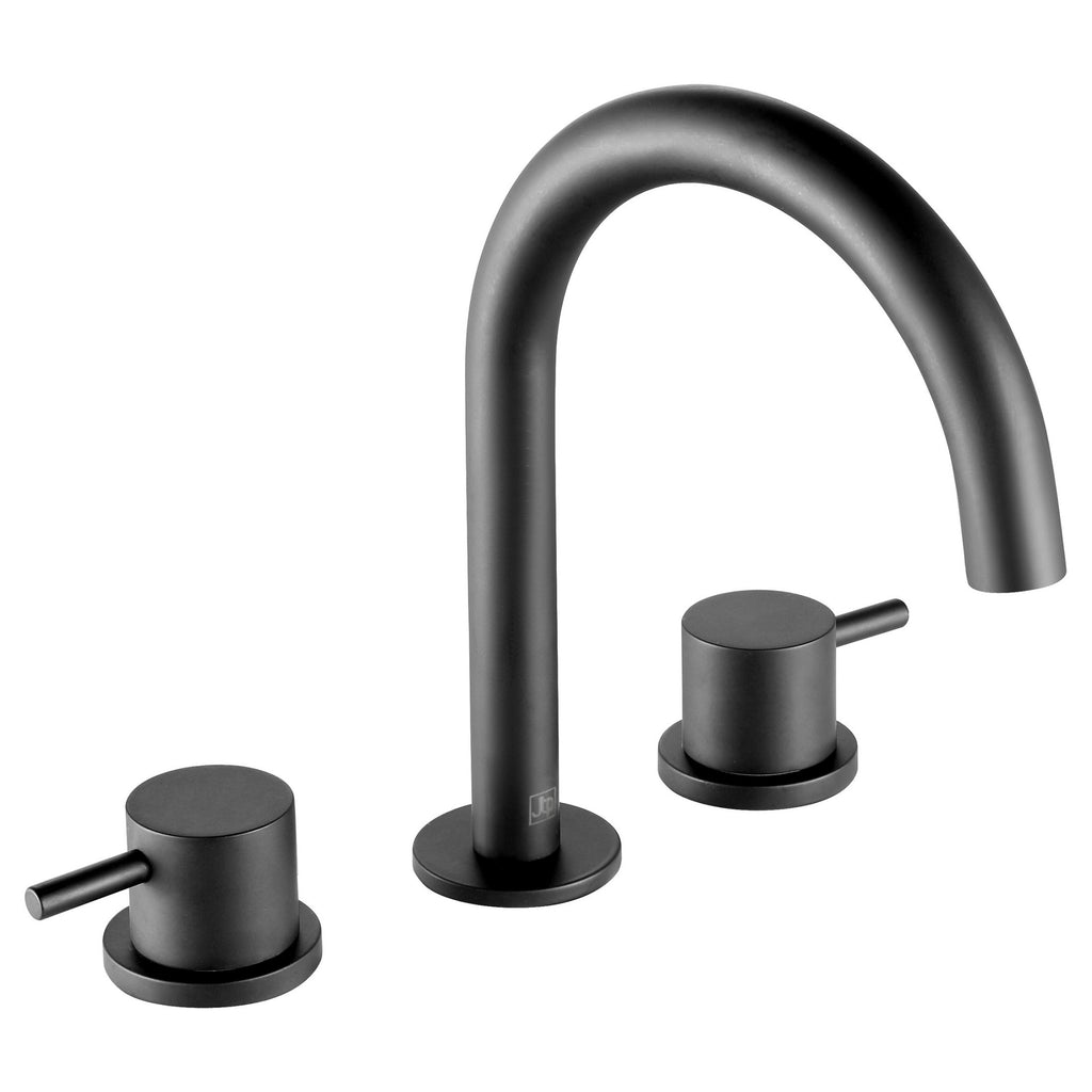 Bubly Vellum 3 Hole Deck Mounted Basin Mixer Tap Matt Black Brass Lever