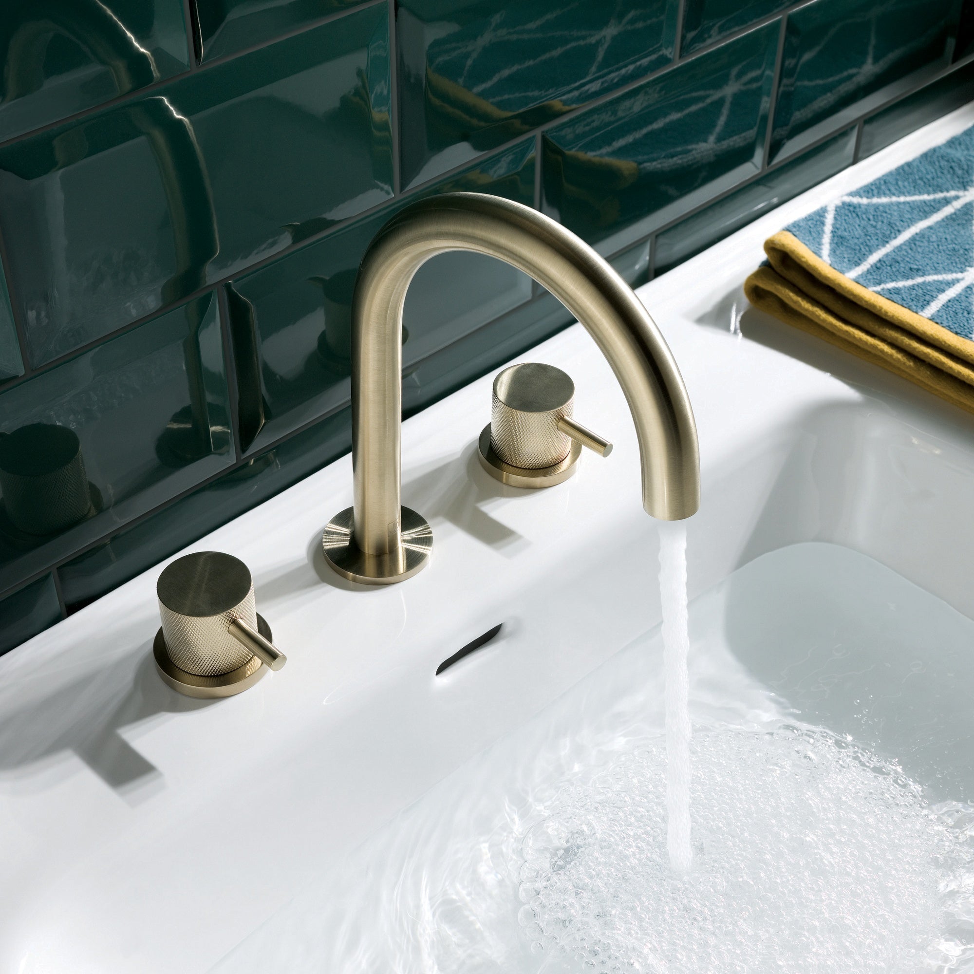 Bubly Vellum 3 Hole Deck Mounted Basin Mixer Tap Brushed Brass Brass Lever