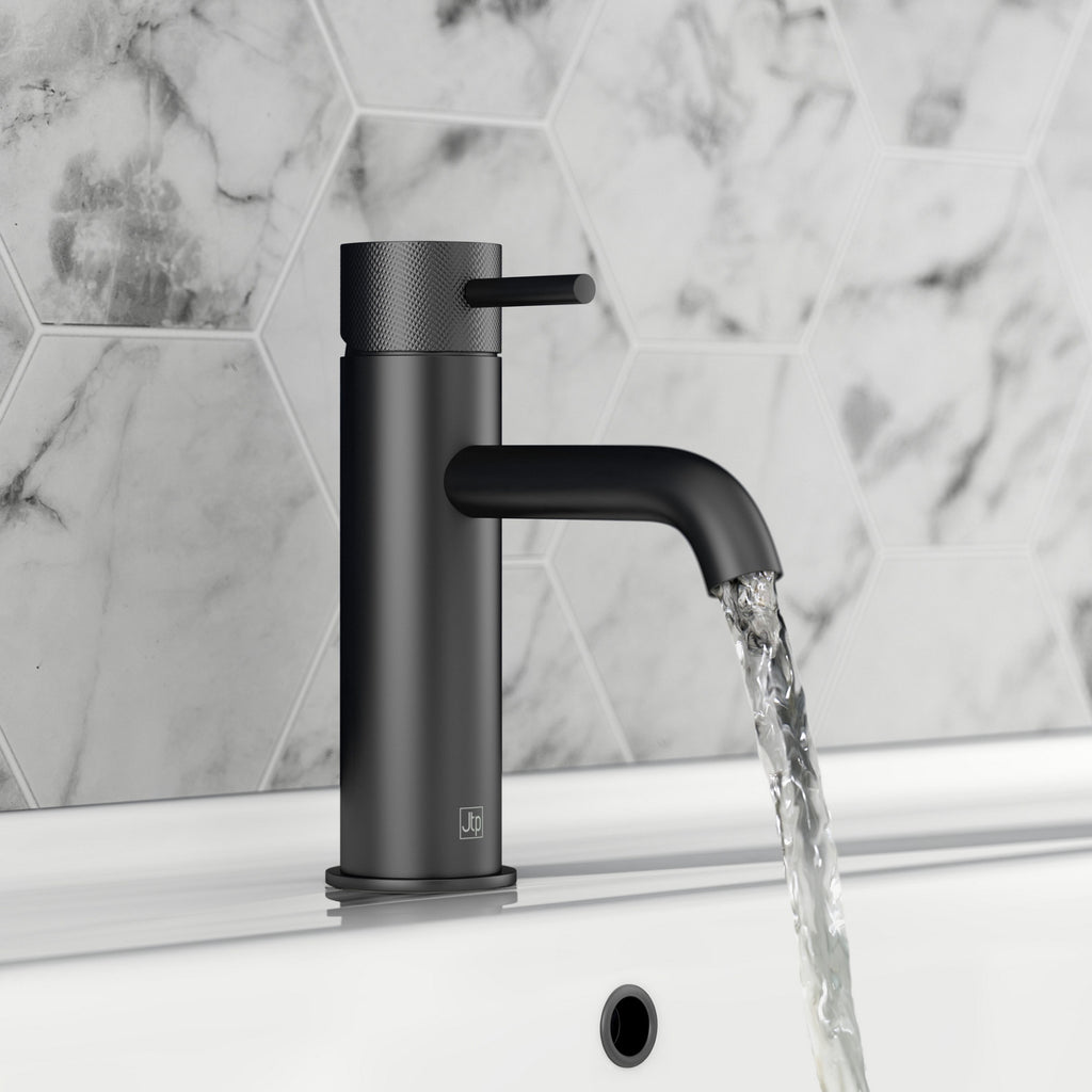 Bubly Vellum Basin Mixer Tap Designer Handle Matt Black Brass Lever Deck Mounted