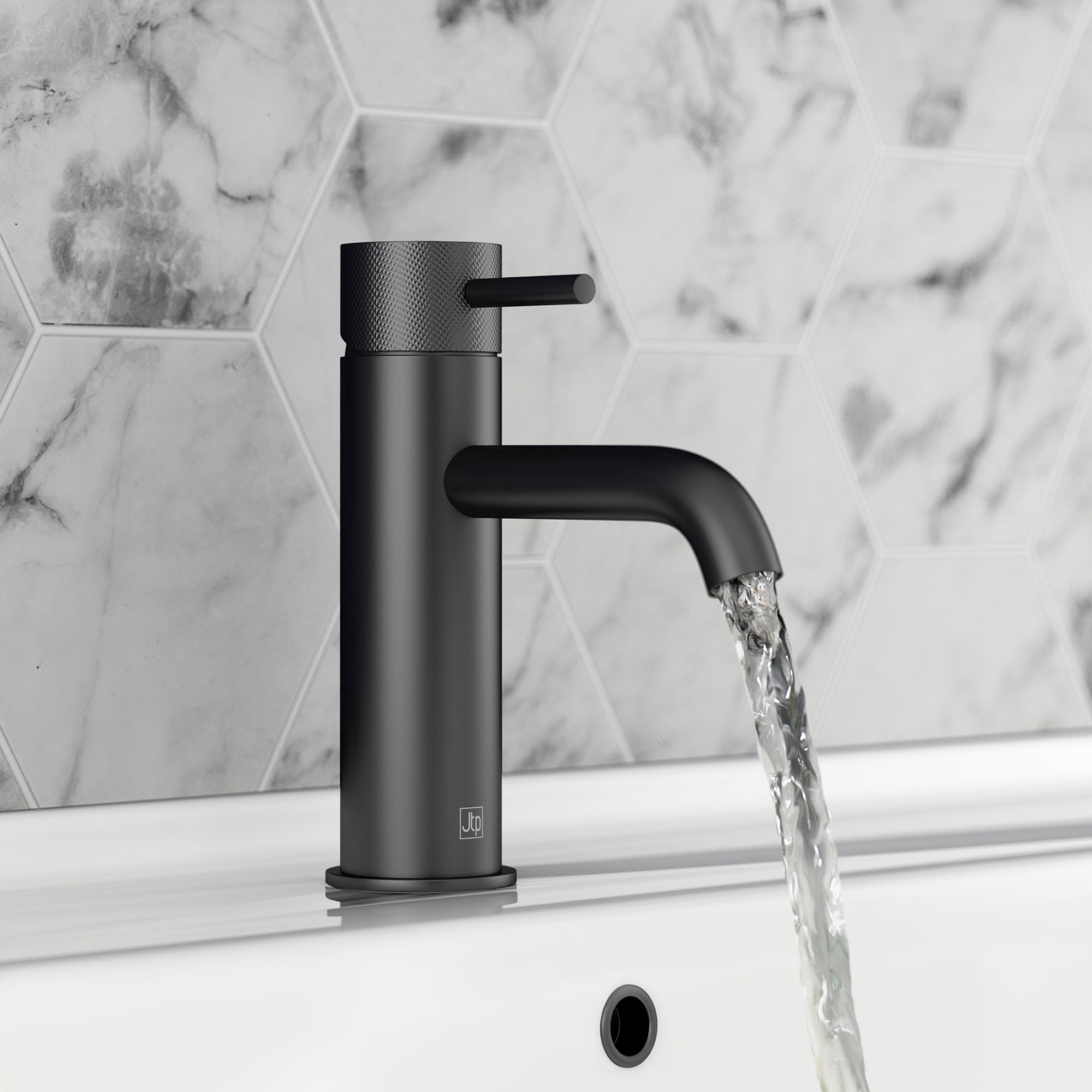 Bubly Vellum Basin Mixer Tap Designer Handle Matt Black Brass Lever Deck Mounted