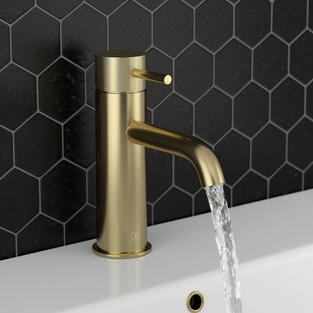 Bubly Vellum Basin Mixer Tap Designer Handle Brushed Brass Brass Lever Deck