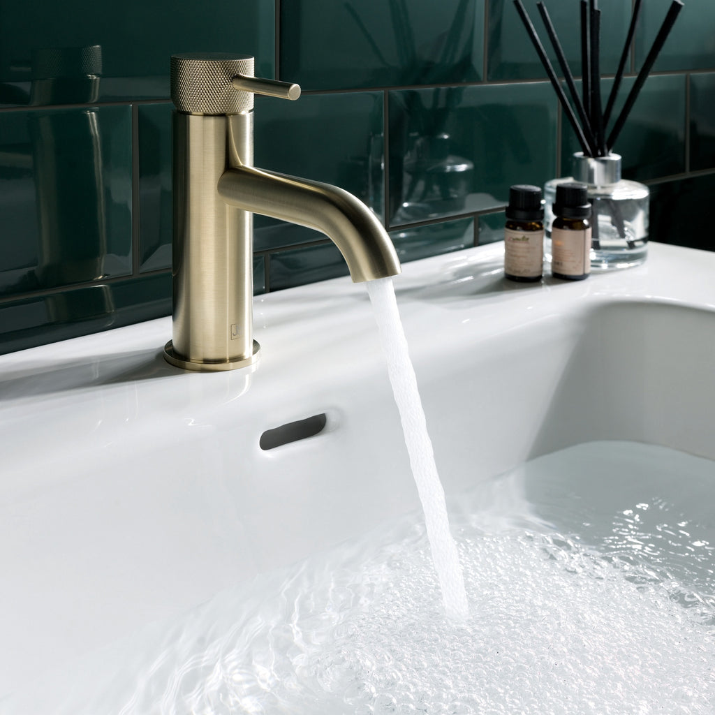 Bubly Vellum Basin Mixer Tap Designer Handle Brushed Brass Brass Lever Deck