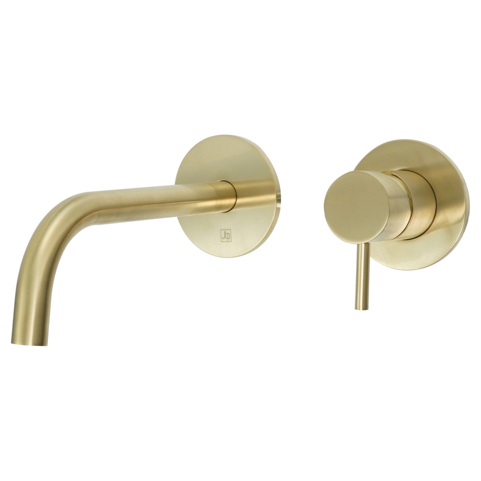 Bubly Vellum Wall Mounted Basin Mixer Tap Slim Spout Brushed Brass Brass Lever