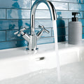 Aura Deck Mounted Crosshead Basin Mixer Tap Brass Chrome Swivel Spout