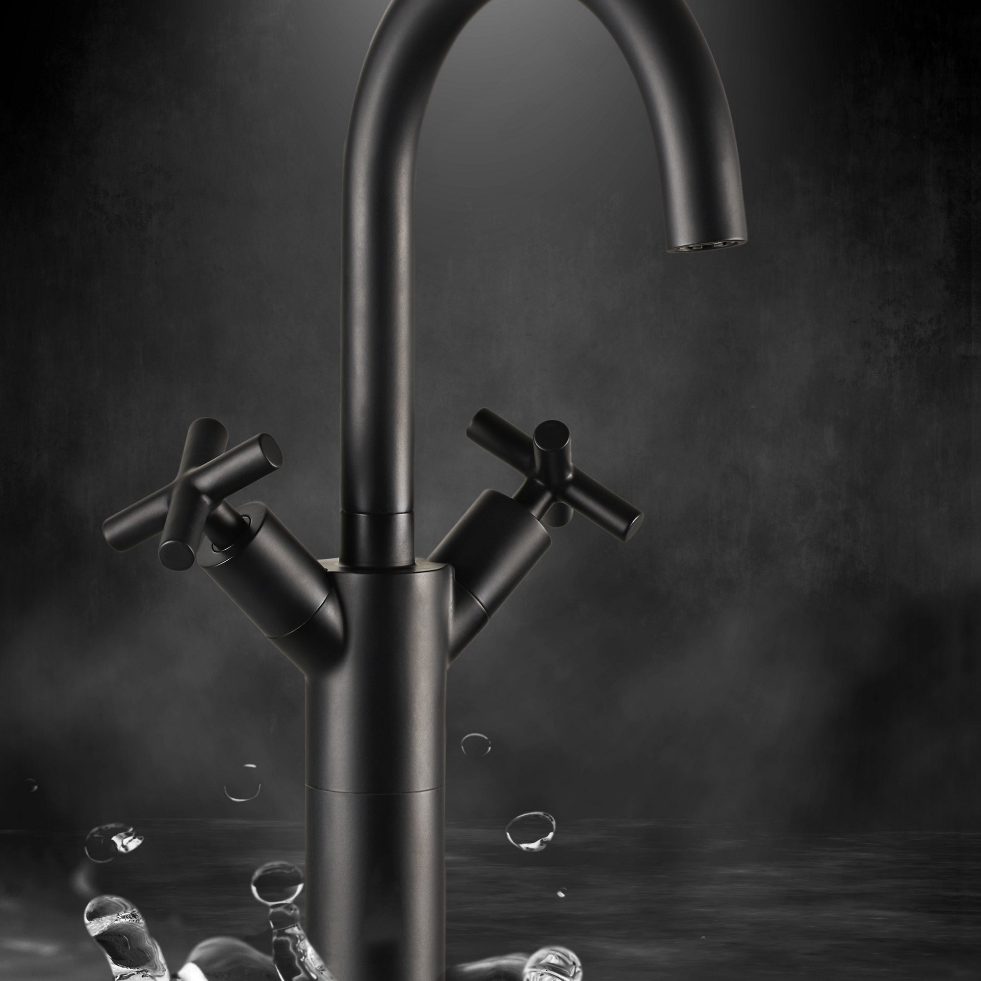 Aura Deck Mounted Crosshead Basin Mixer Tap Brass Matt Black Swivel Spout