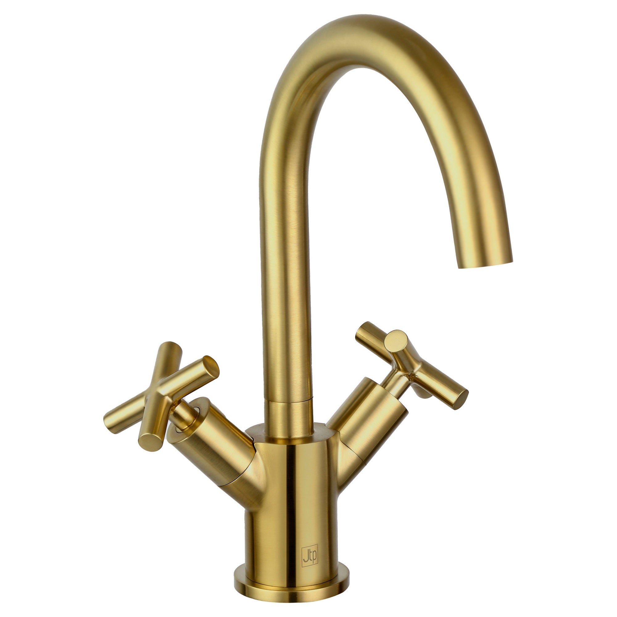 Aura Deck Mounted Crosshead Basin Mixer Tap Brass Brushed Brass Swivel Spout