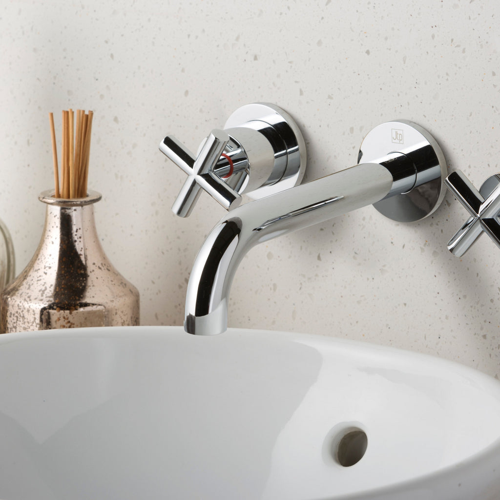 Aura 3 Hole Wall Mounted Crosshead Basin Mixer Tap Brass Chrome