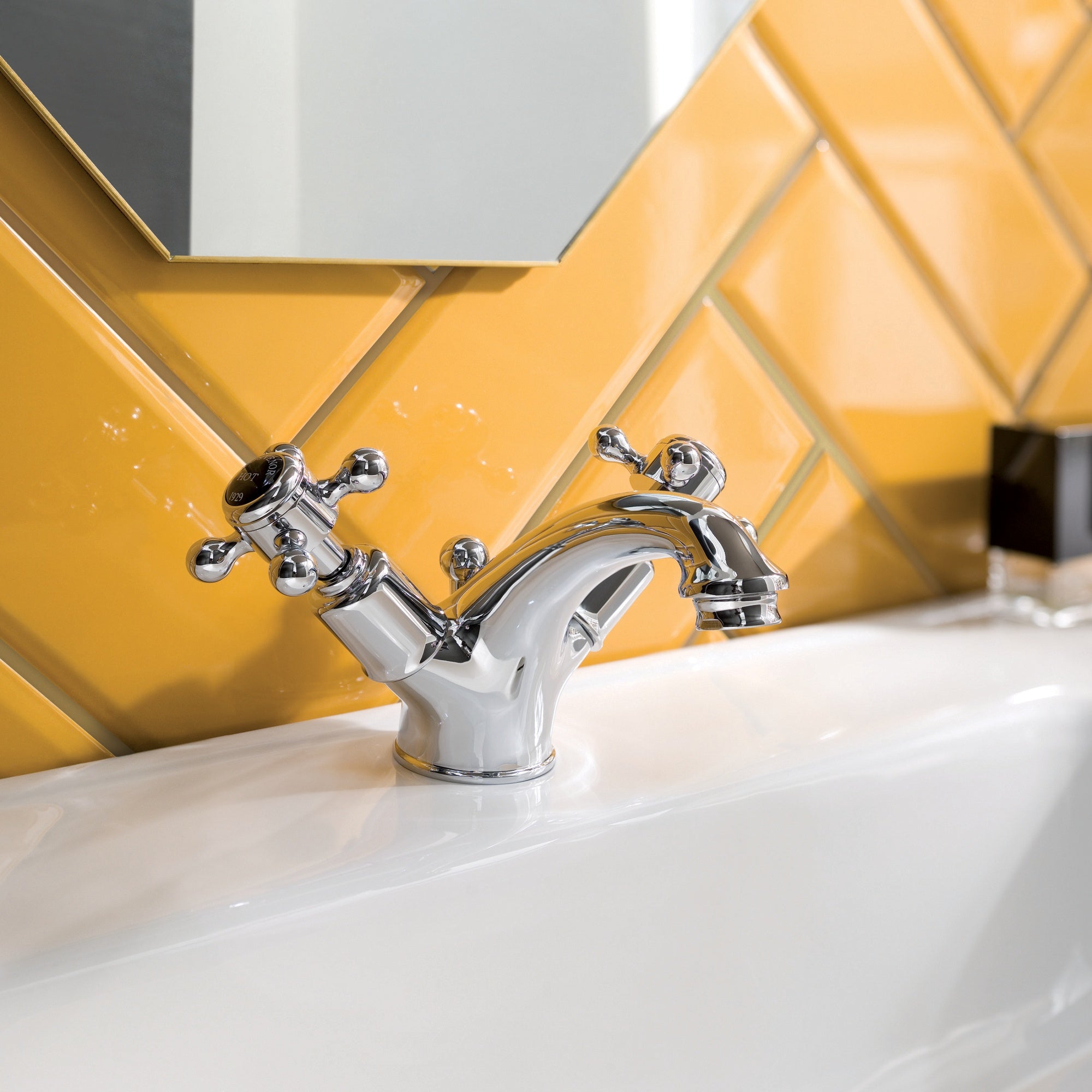Mayfair Crosshead Basin Mixer Tap With Pop Up Waste Matt Black Deck Mounted
