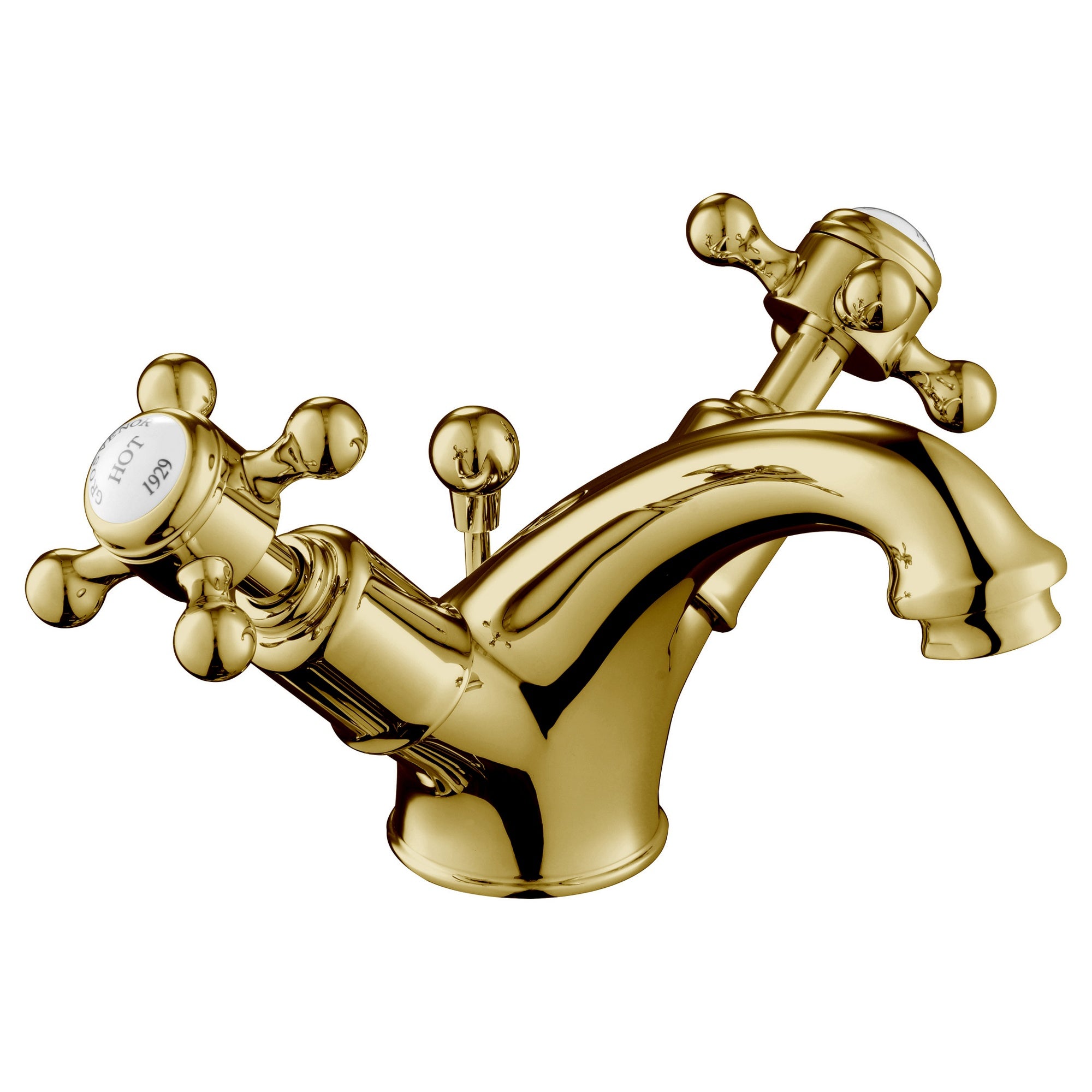 Mayfair Crosshead Basin Mixer Tap With Pop Up Waste Antique Brass Deck Mounted