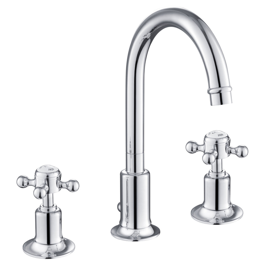 Mayfair 3 Hole Deck Mounted Crosshead Basin Mixer Tap Swivel Spout Chrome