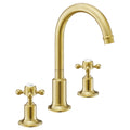Mayfair 3 Hole Deck Mounted Crosshead Basin Mixer Tap Swivel Spout Brushed Brass