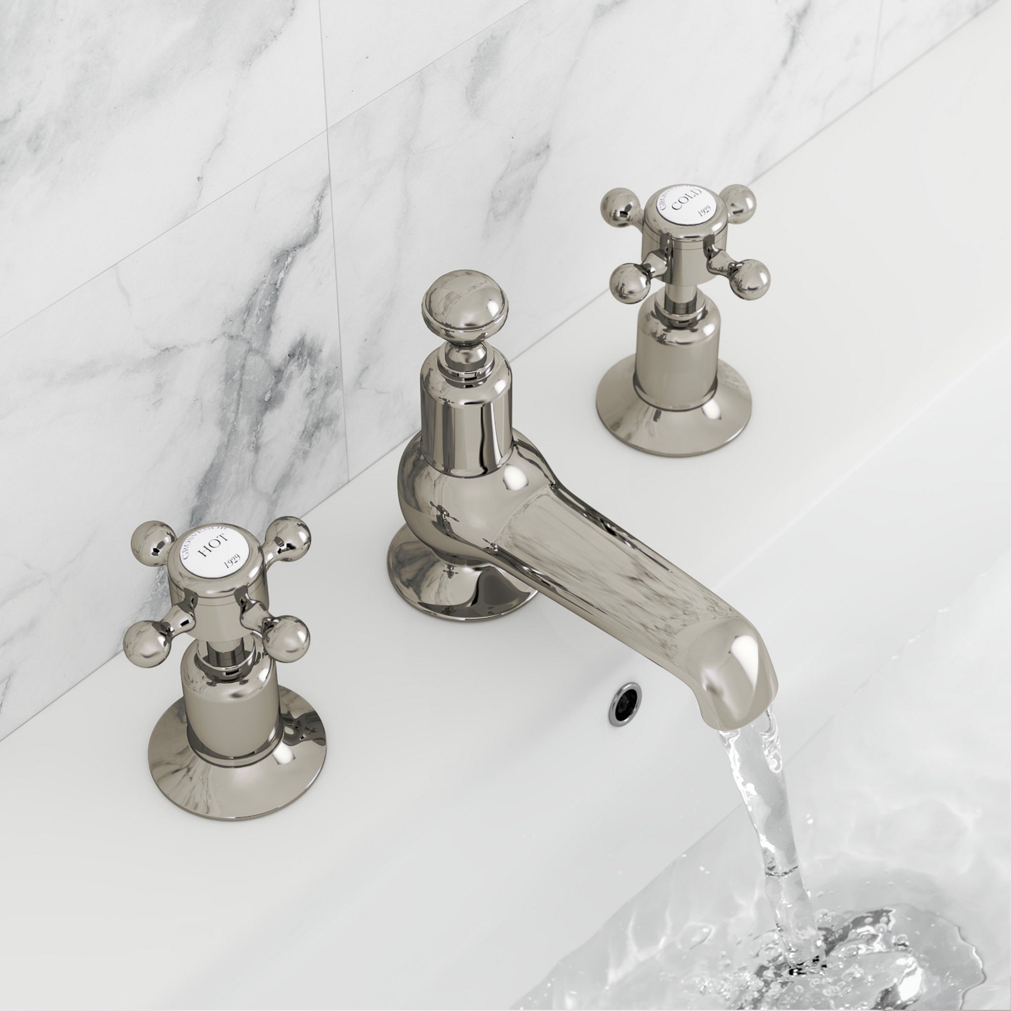 Mayfair 3 Hole Deck Mounted Crosshead Basin Mixer Tap Nickel Brass