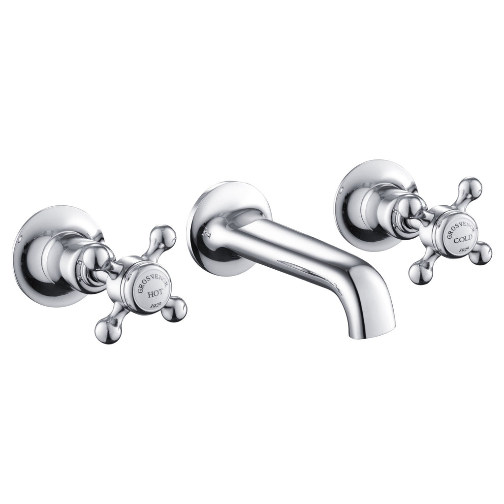 Mayfair 3 Hole Wall Mounted Crosshead Basin Mixer Tap Chrome Brass