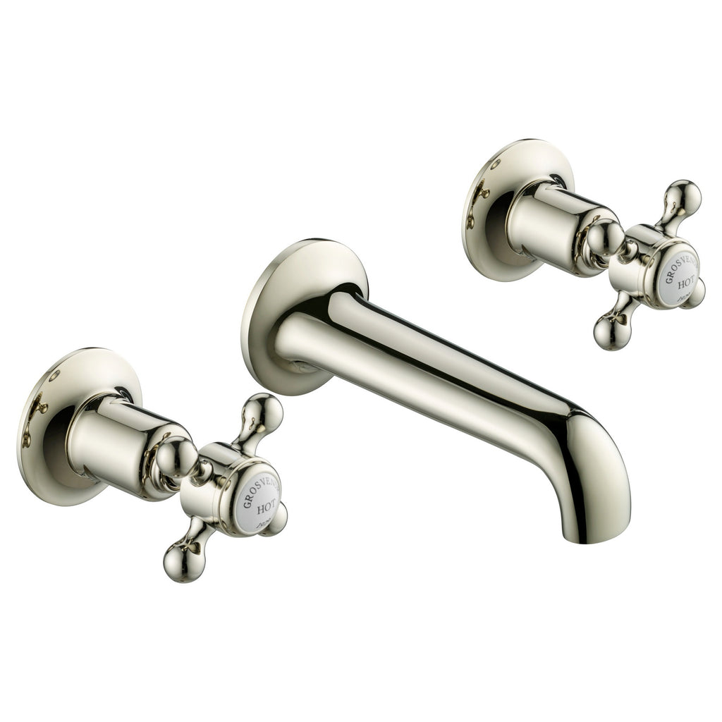 Mayfair 3 Hole Wall Mounted Crosshead Basin Mixer Tap Chrome Brass
