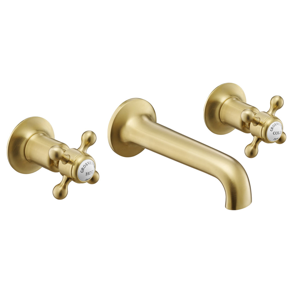 Mayfair 3 Hole Wall Mounted Crosshead Basin Mixer Tap Brushed Brass