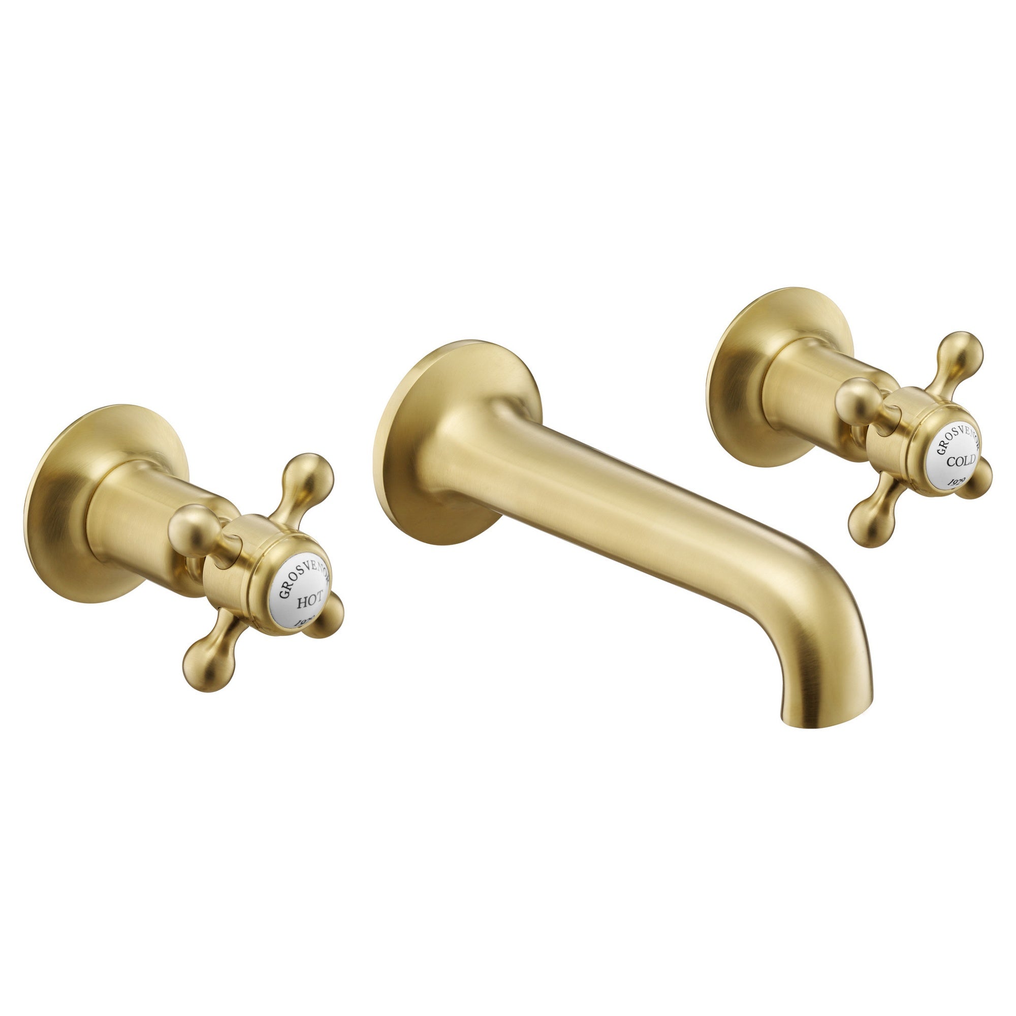 Mayfair 3 Hole Wall Mounted Crosshead Basin Mixer Tap Brushed Brass