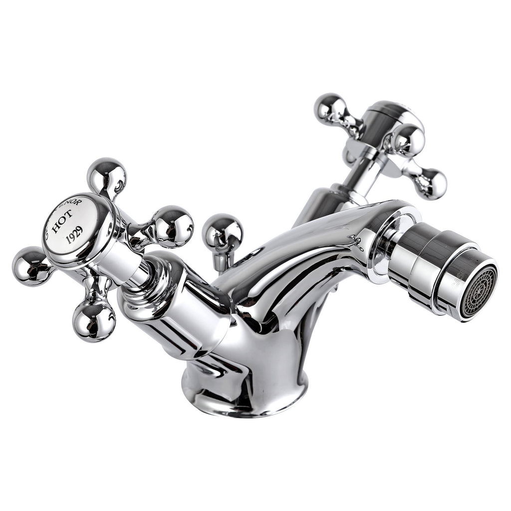 Bubly Mayfair Crosshead Bidet Mixer Tap With Pop Up Waste Chrome Brass Deck
