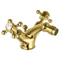 Bubly Mayfair Crosshead Bidet Mixer Tap With Pop Up Waste Antique Brass Deck