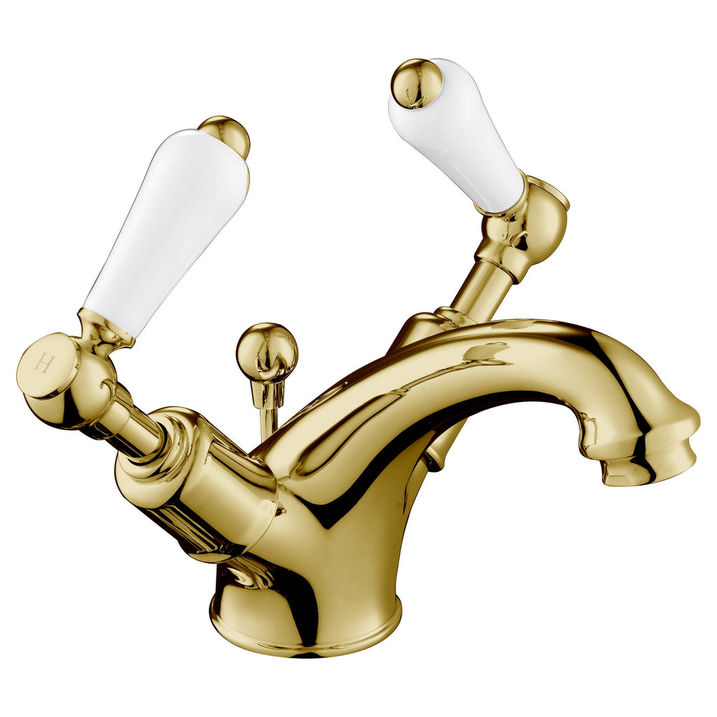 Bubly Mayfair Lever Basin Mixer Tap With Pop Up Waste Antique Brass Brass Deck