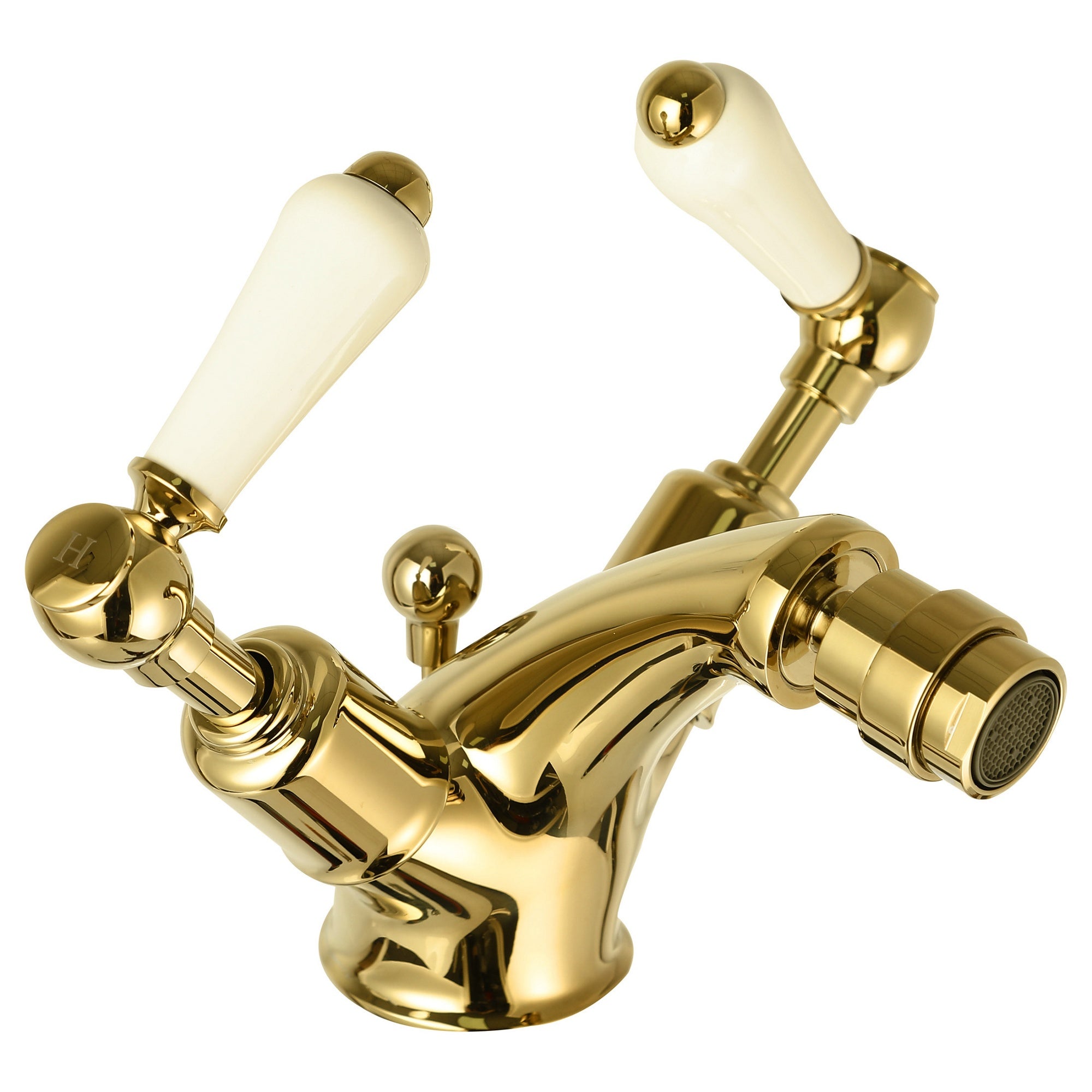 Bubly Mayfair Lever Handle Bidet Mixer Tap With Pop Up Waste Light Gold Brass Deck