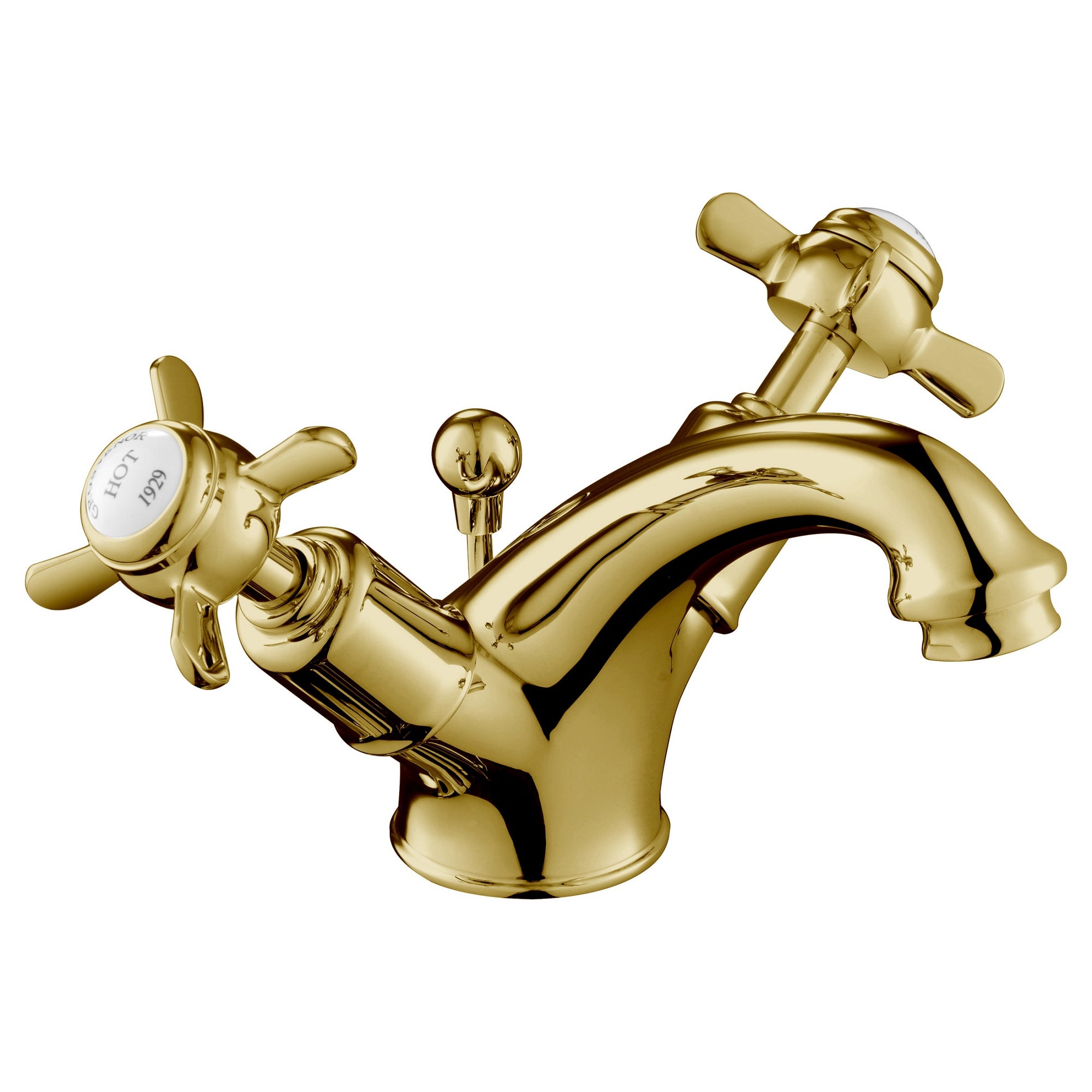 Bubly Mayfair Pinch Basin Mixer Tap With Pop Up Waste Light Gold Brass Deck