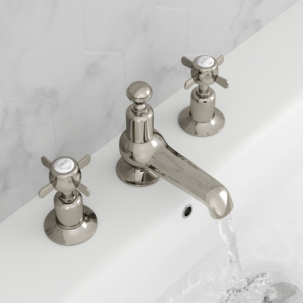 Bubly Mayfair 3 Hole Deck Mounted Pinch Basin Mixer Tap Nickel Brass Crosshead