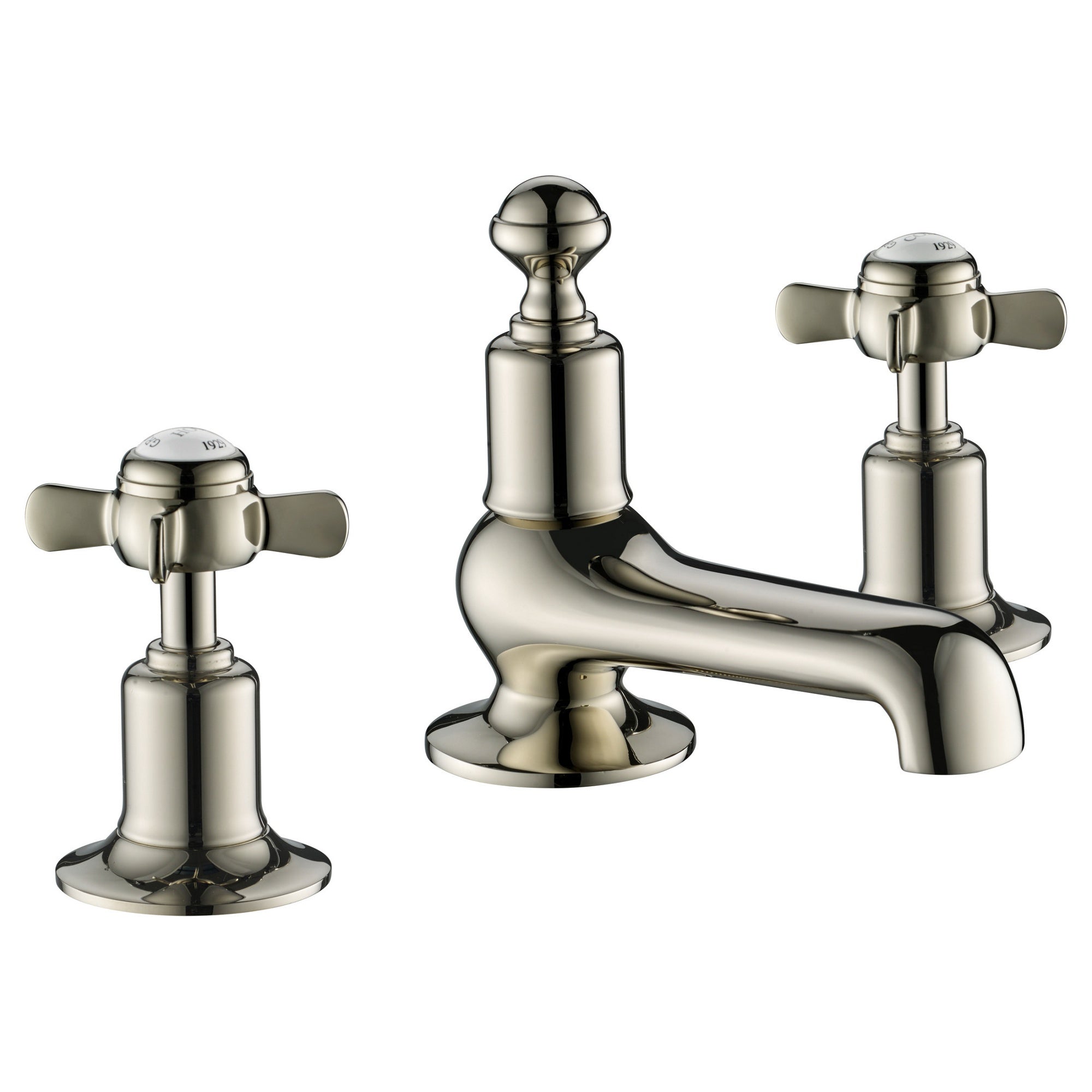 Bubly Mayfair 3 Hole Deck Mounted Pinch Basin Mixer Tap Nickel Brass Crosshead