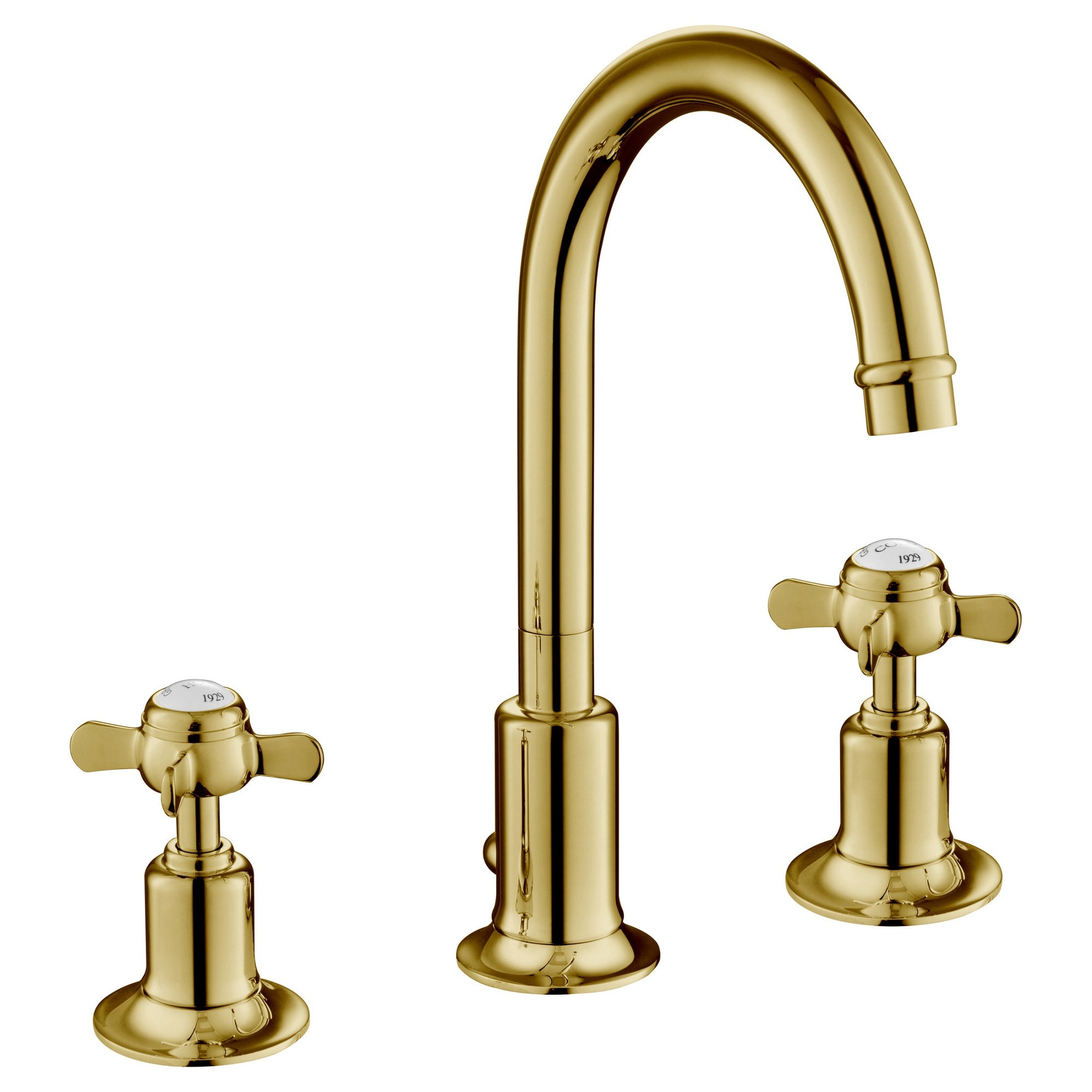 Bubly Mayfair 3 Hole Deck Mounted Pinch Basin Mixer Tap Swivel Spout Light Gold