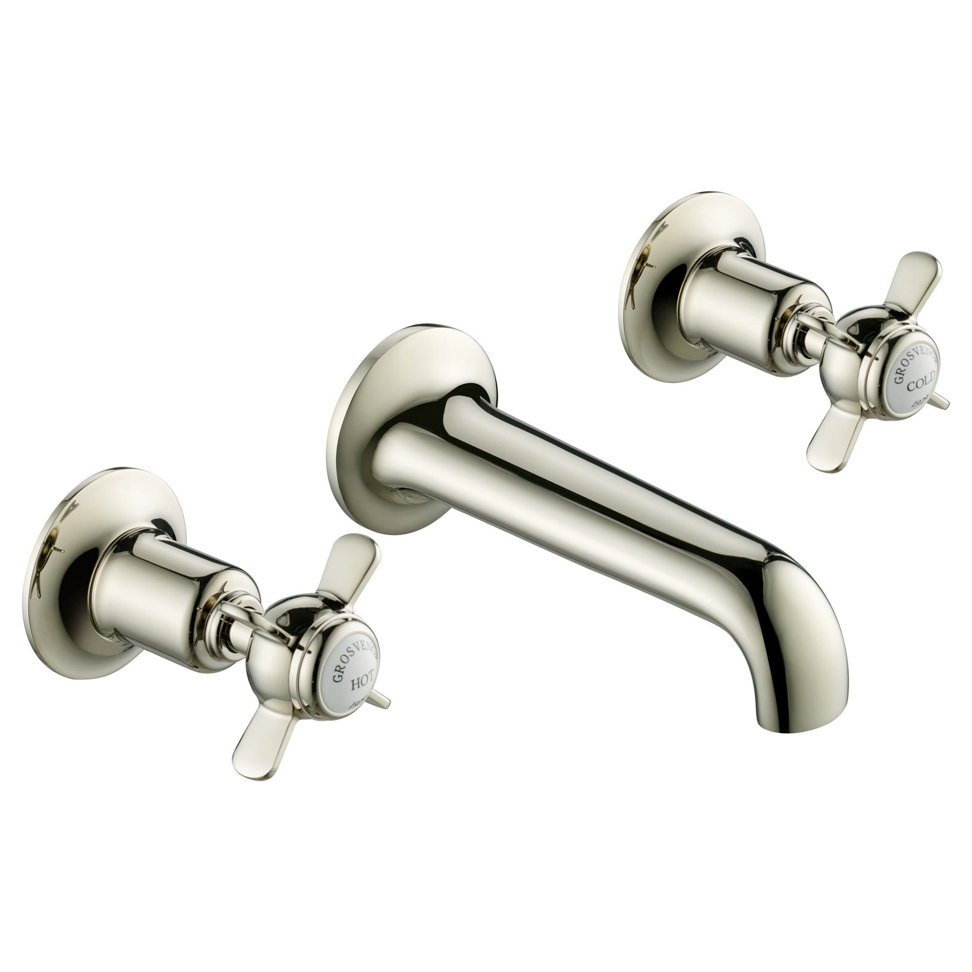 Bubly Mayfair 3 Hole Wall Mounted Pinch Basin Mixer Tap Nickel Brass Crosshead