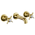 Bubly Mayfair 3 Hole Wall Mounted Pinch Basin Mixer Tap Light Gold Brass Crosshead