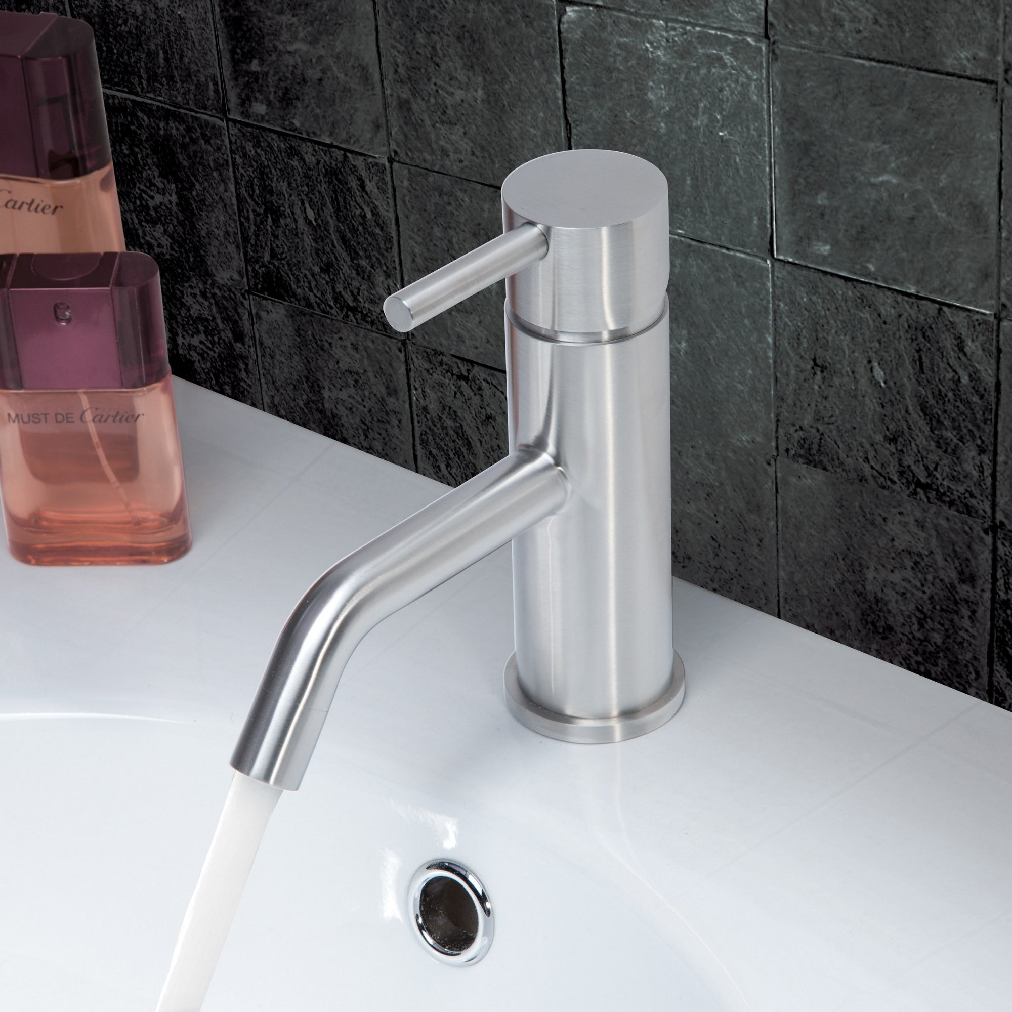 Bubly Stark Basin Mixer Tap Without Pop-up Waste Stainless Steel Lever Deck