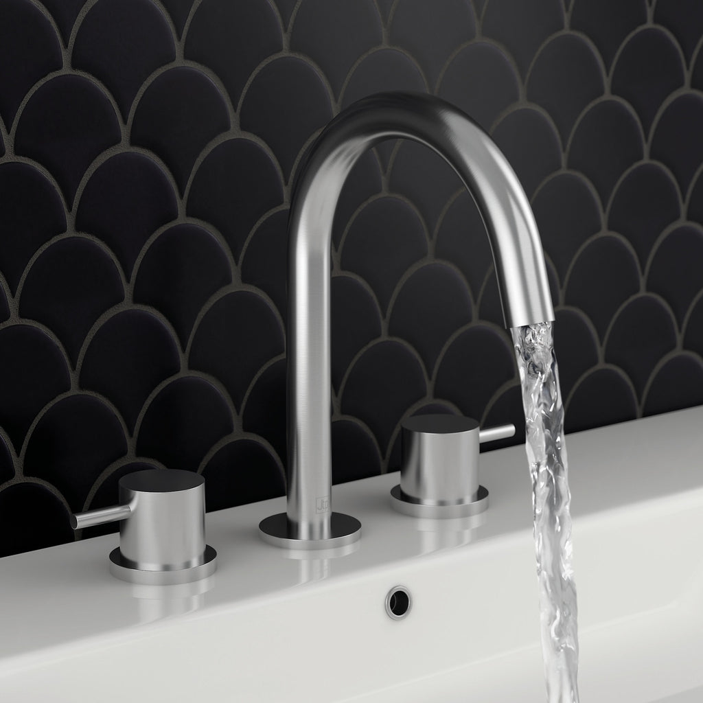 Bubly Stark 3 Hole Deck Mounted Basin Mixer Tap Stainless Steel Lever