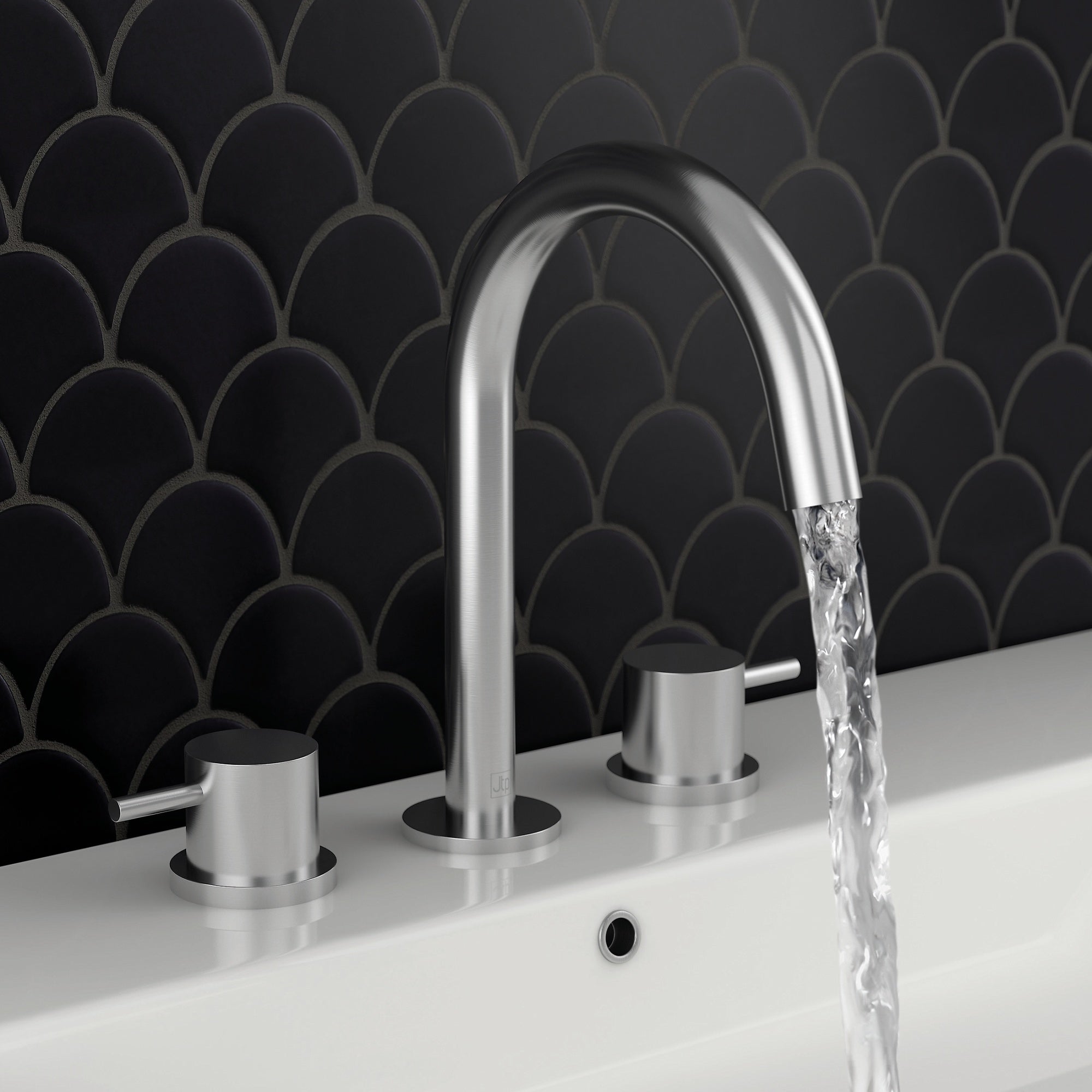 Bubly Stark 3 Hole Deck Mounted Basin Mixer Tap Stainless Steel Lever