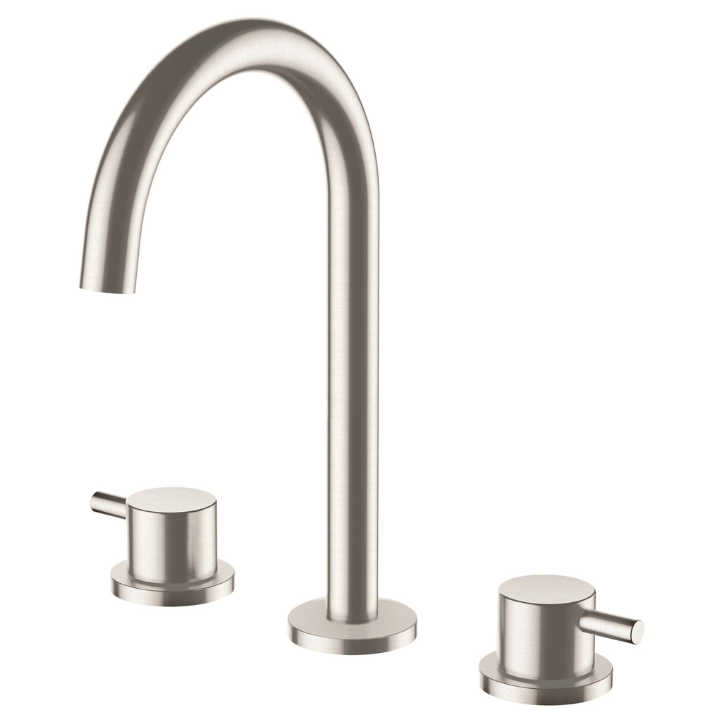 Bubly Stark 3 Hole Deck Mounted Basin Mixer Tap Stainless Steel Lever