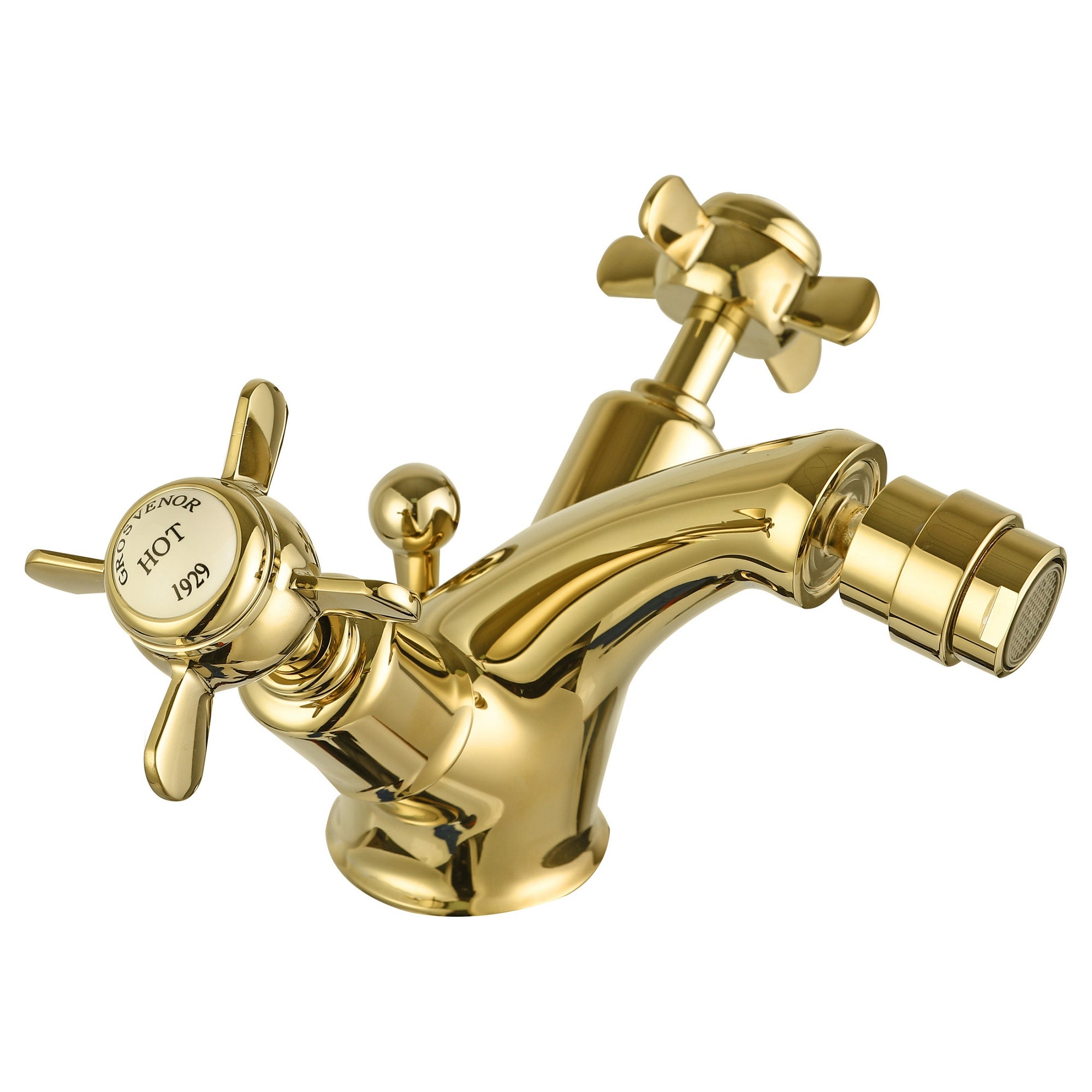 Bubly Mayfair Pinch Bidet Mixer Tap With Pop Up Waste Light Gold Brass Crosshead