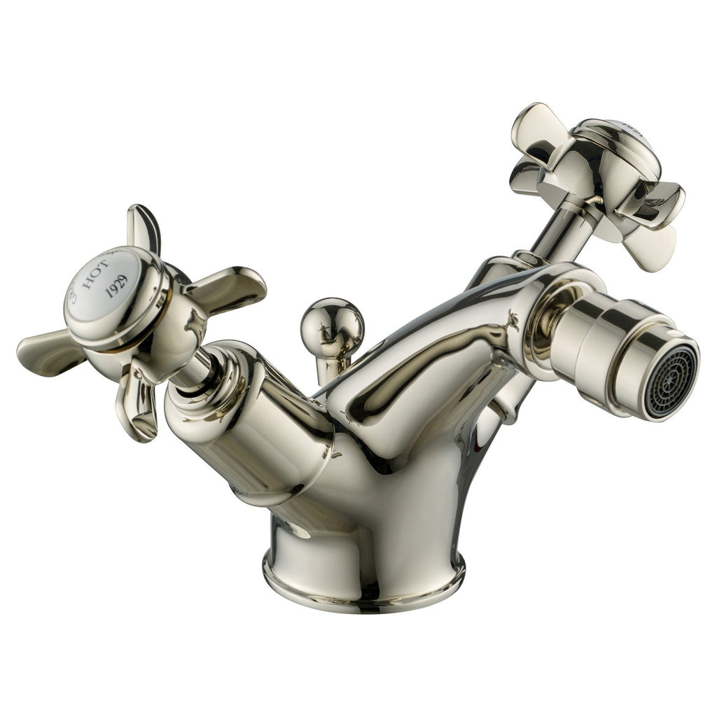 Bubly Mayfair Pinch Bidet Mixer Tap With Pop Up Waste Light Gold Brass Crosshead