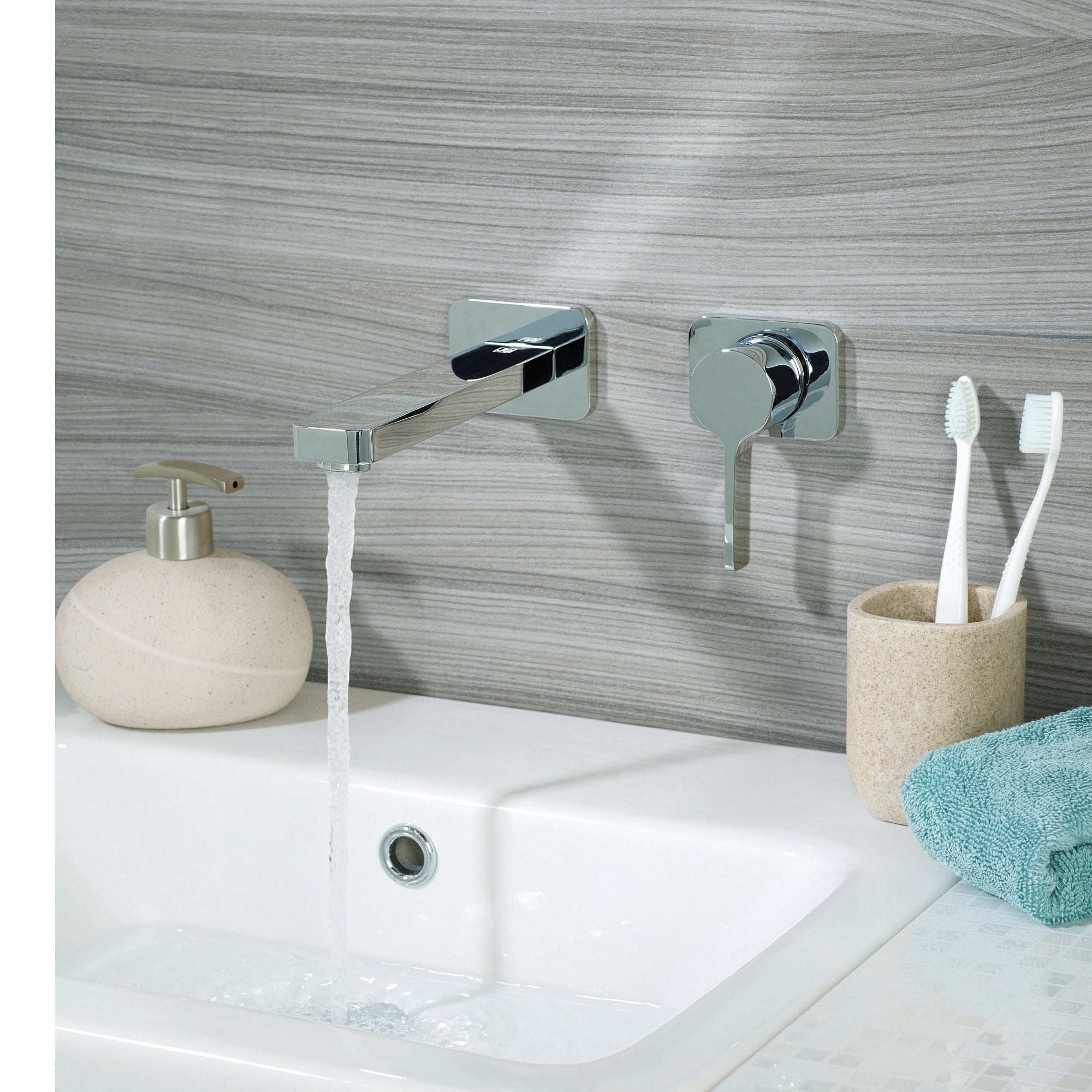Bubly Arcane 2 Hole Wall Mounted Basin Mixer Tap Brass Chrome Lever Wall