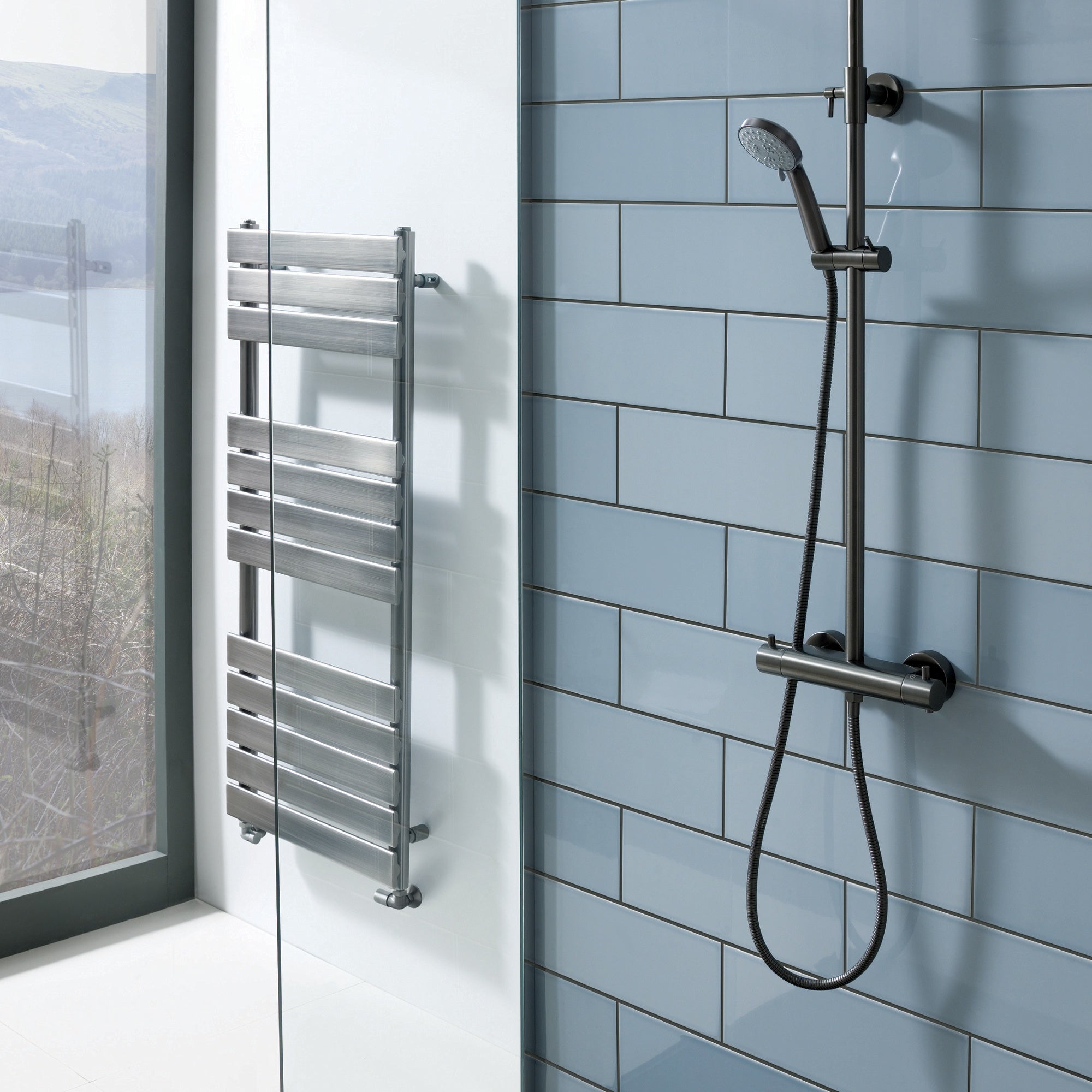 Vera 2 Outlets Thermostatic Bar Valve Shower Kit Brass Wall Brushed Black