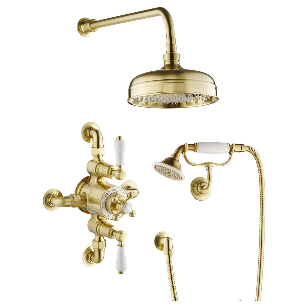Heritage 2 Outlet Exposed Thermostatic Shower Valve Shower Kit Brass Brushed Brass