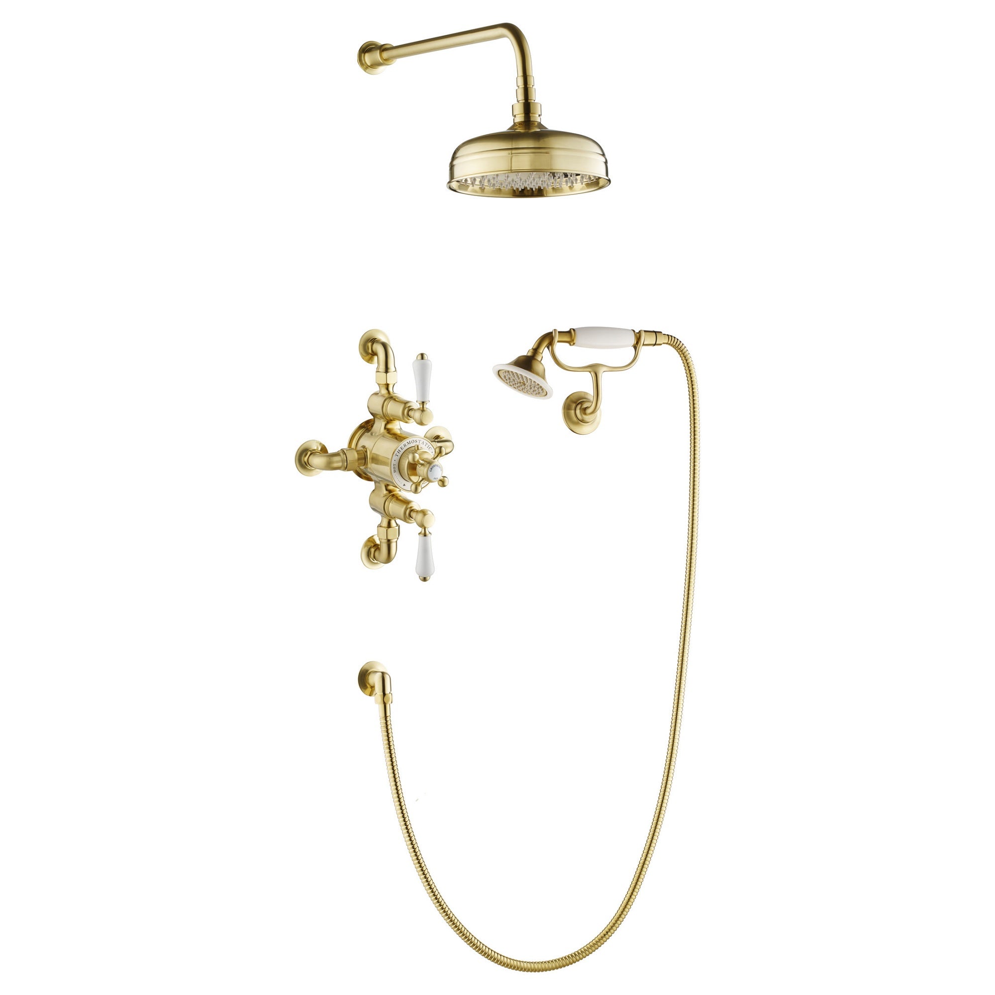 Heritage 2 Outlet Exposed Thermostatic Shower Valve Shower Kit Brass Brushed Brass