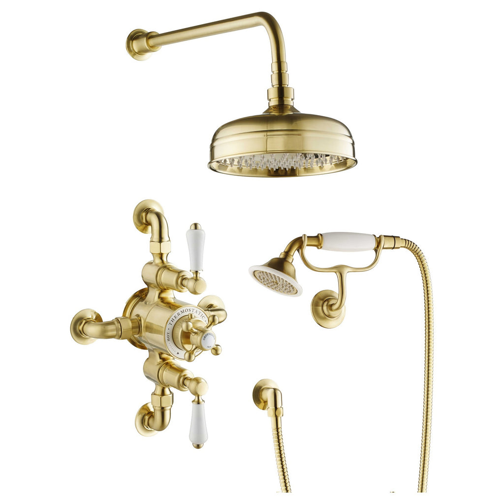 Heritage 2 Outlet Exposed Thermostatic Shower Valve Shower Kit Brass Brushed Brass