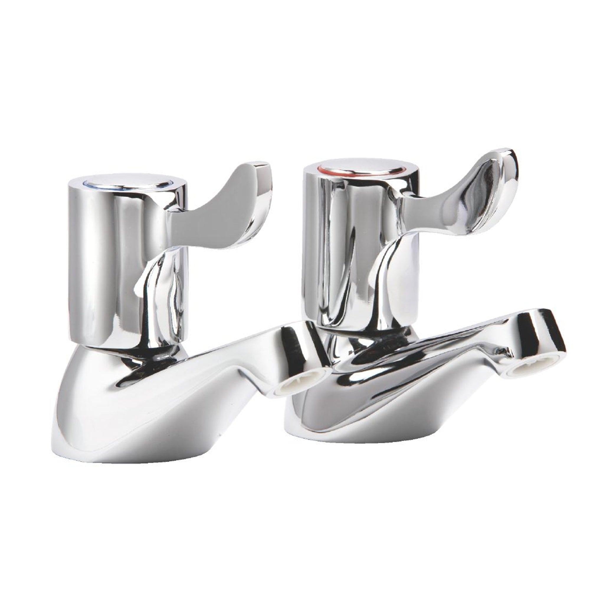 Modern Lever Action Basin Sink Taps Pair Bathroom 1/2" Hot & Cold Chrome Metal