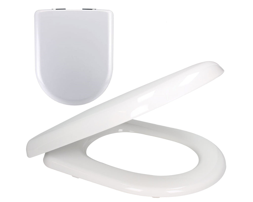 Premier White Soft Close WC Toilet Seat D Shape Top Fix Adjustable Hinges Chrome