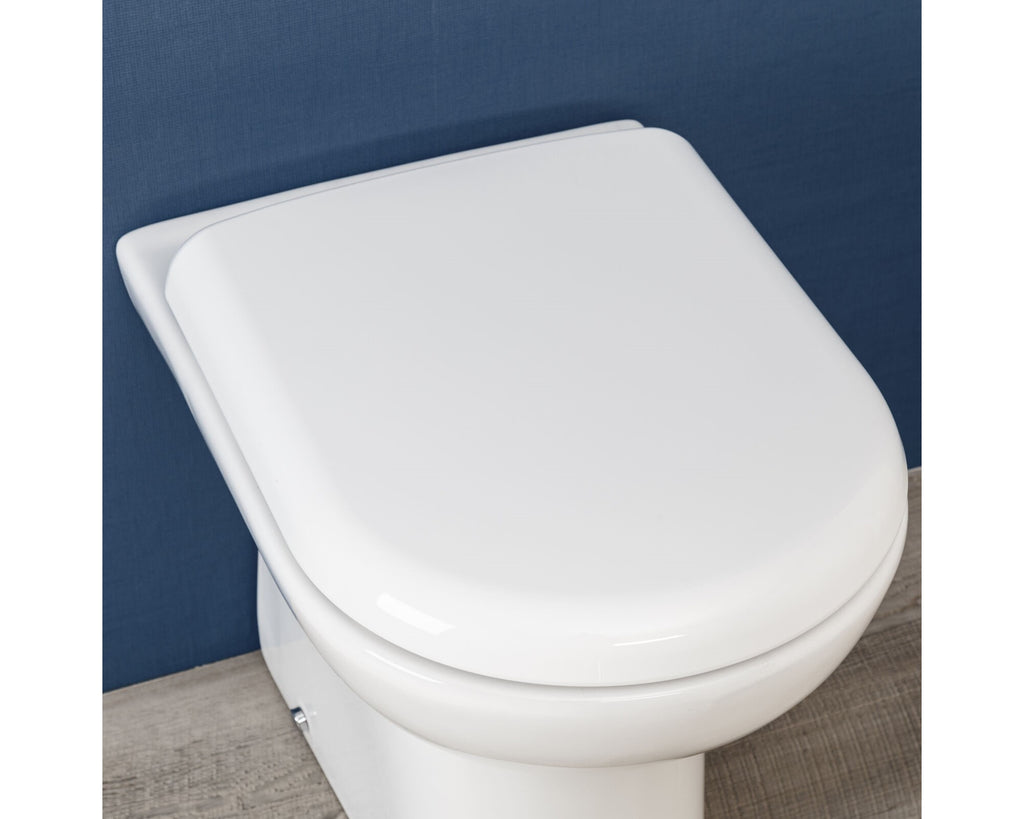 Premier White Soft Close WC Toilet Seat D Shape Top Fix Adjustable Hinges Chrome