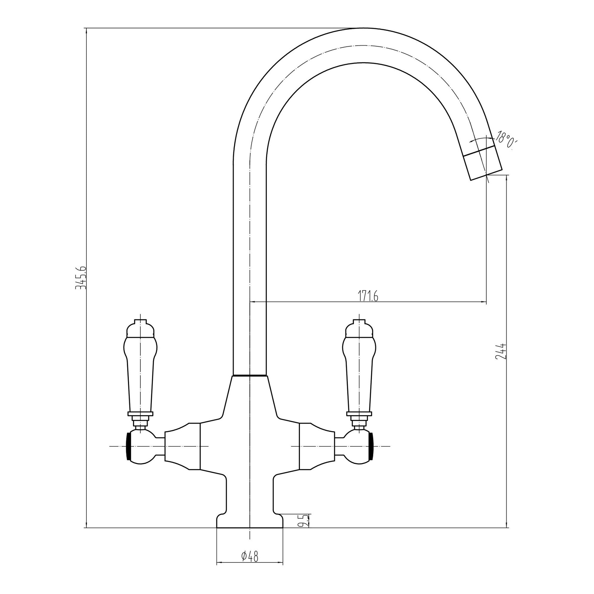 Harrogate Kitchen Tap Deck Mounted Chrome Lever Swivel Spout Manual Mixer